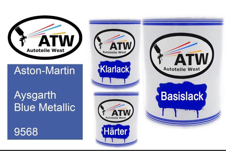 Aston-Martin, Aysgarth Blue Metallic, 9568: 1L Lackdose + 1L Klarlack + 500ml Härter - Set, von ATW Autoteile West.